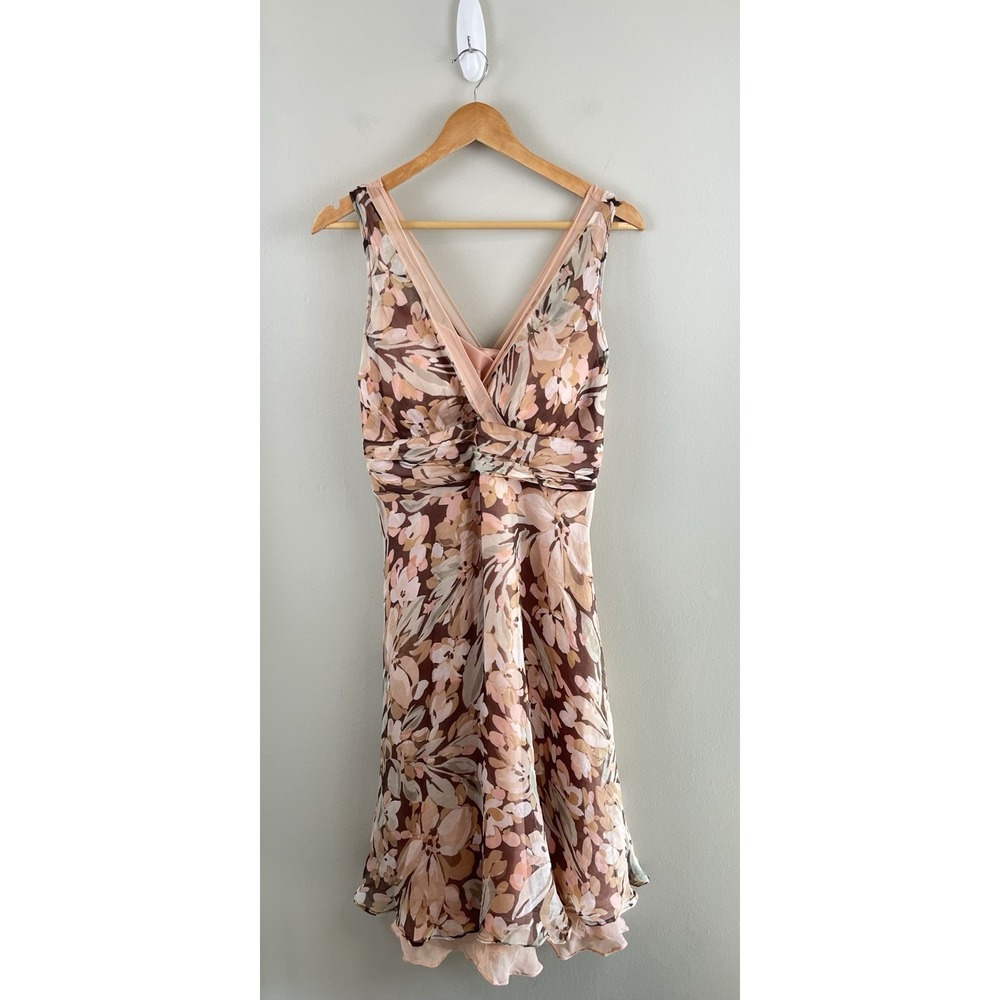 Dressbarn Y2K Vtg Silk Floral Babydoll Dress Layered Flowy Feminine Fairy Sz 10